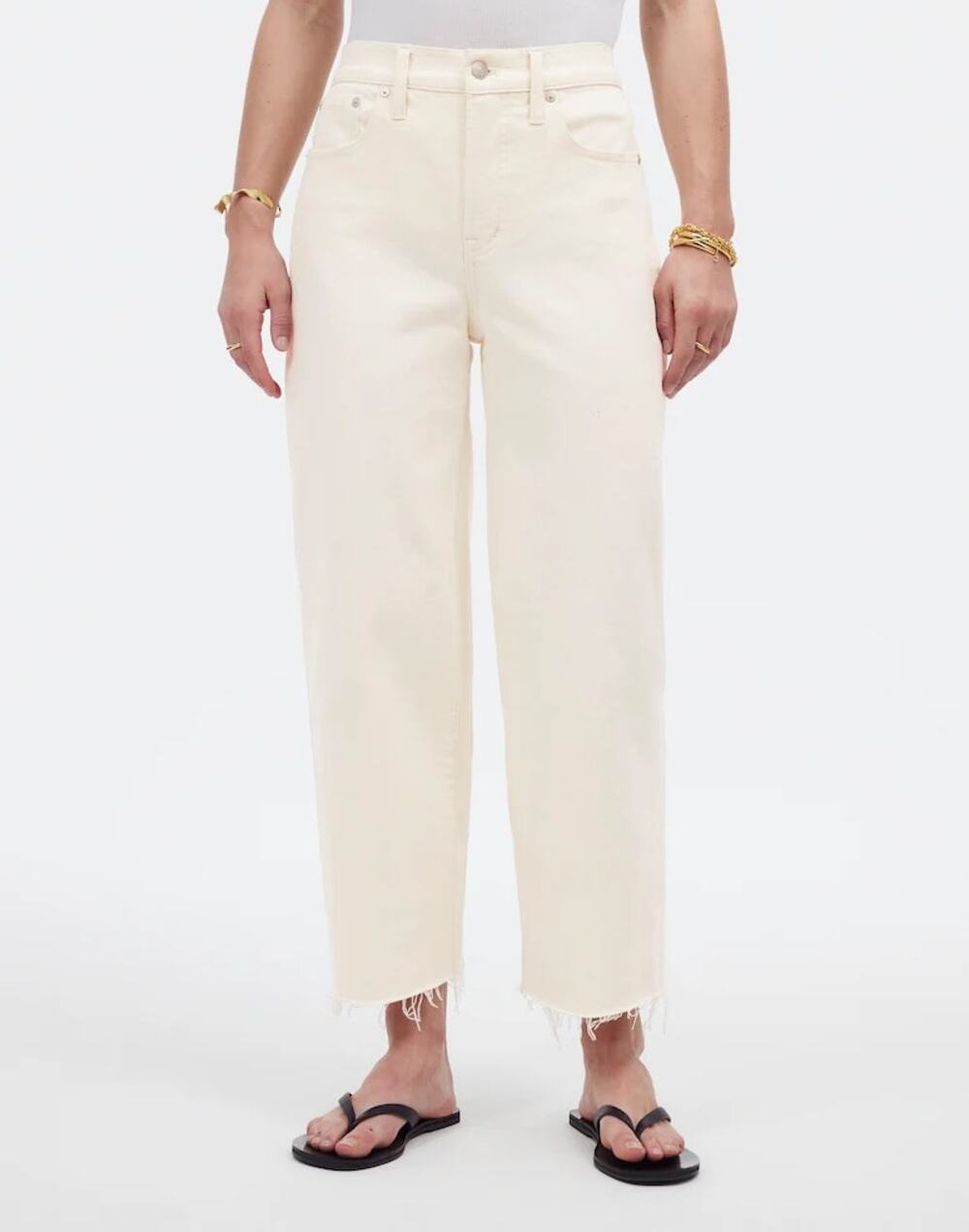 Madewell The Petite Perfect Vintage Wide-Leg Crop Jeans Size 27P Ecru High Rise